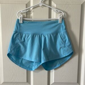 Lululemon women’s size 0 light blue speed up shorts. 4 inch.
